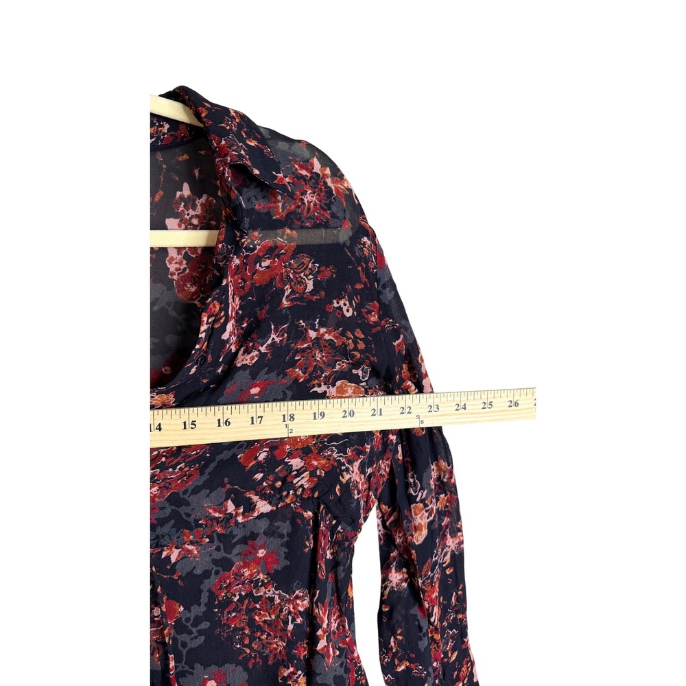 Zara Woman Floral Tunic Top Navy Red Boho V-Neck Blouse XS - Picture 4 of 7